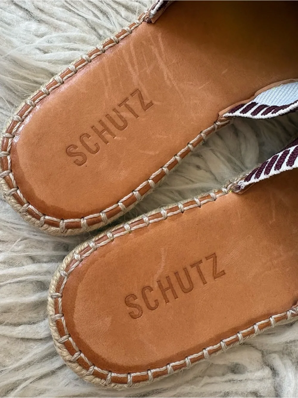 Schutz Logo Knit Multicolor Striped Flat Side Espadrille Sandals Size 38